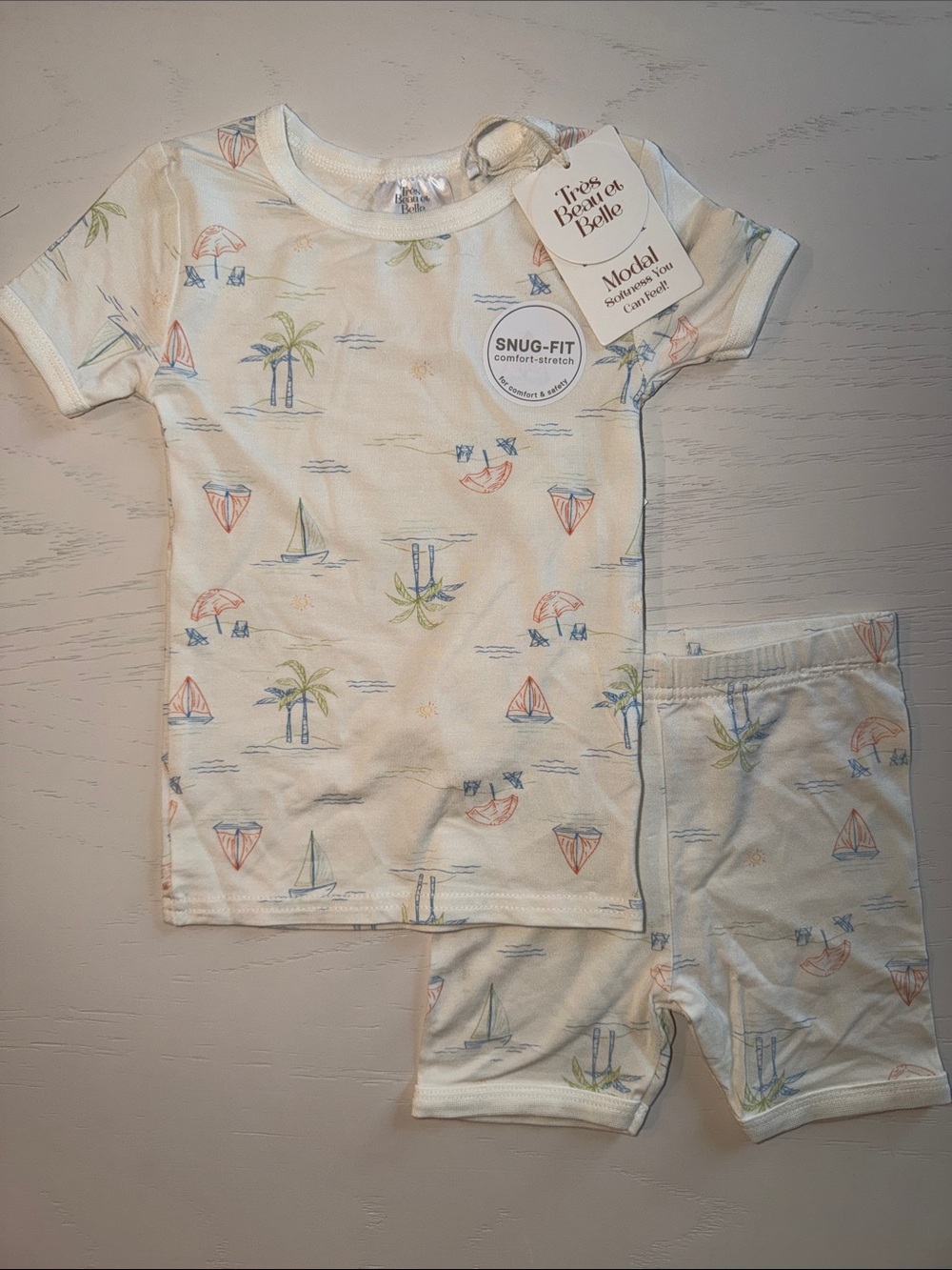Tres Beau et Belle Beach Sailboat Nautical Short Pajama Set 24 months 2T 4T